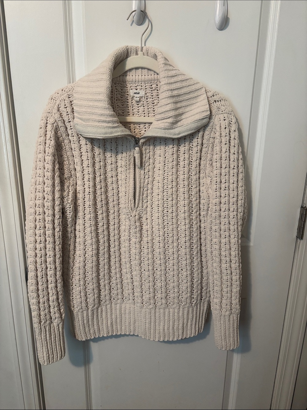 aerie Cream Cable Half-Zip Turtleneck Sweater